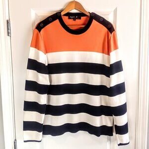 Agnes B Striped Long Sleeve Cotton Sweater
